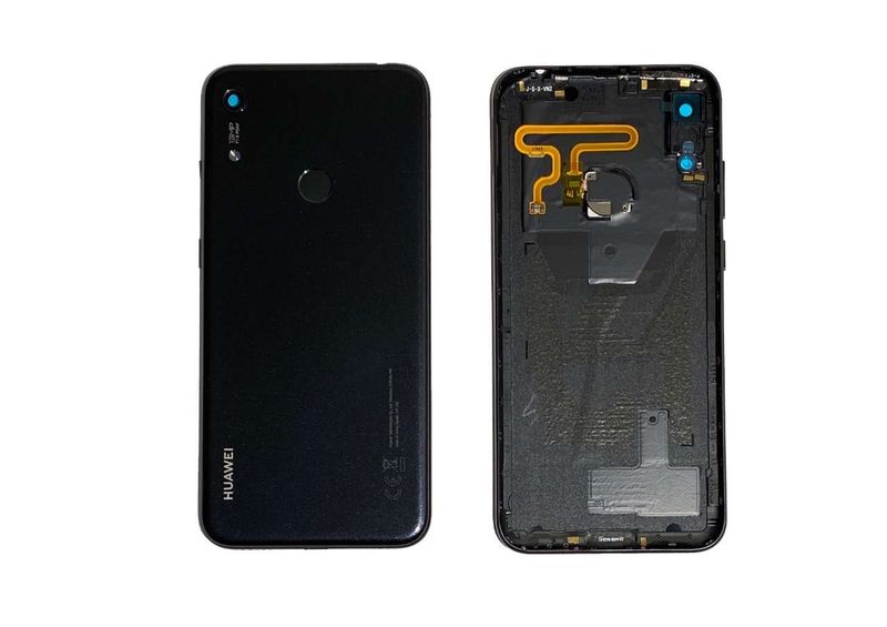 Carcasa Trasera Tapa Batería Original con Lente de Cámara Flash y Flex Sensor Huella Huawei Y6s Negro