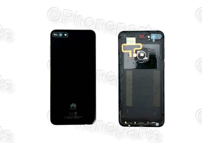 Carcasa Trasera Tapa Batería Original Huawei Y7 2018 con Lente de Cámara Flash y Sensor Huella Negro