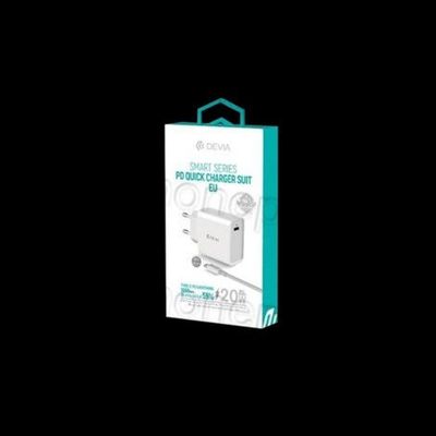 Cargador de pared Devia Smart PD USB-C 1USB más cable USB Tipo C - 8 pines blanco 20W