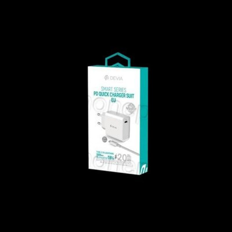 Cargador de pared Devia Smart PD USB-C 1USB más cable USB Tipo C - 8 pines blanco 20W