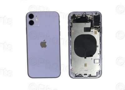 Chasis con Tapa Cristal Trasero Apple Iphone11 Original Desmontado con Lente de Cámara, Flex de Volumen, Encendido y Carga Inalámbrica Lila. SWAP Grado A