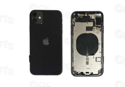 Chasis con Tapa Cristal Trasero Apple Iphone11 Original Desmontado con Lente de Cámara, Flex de Volumen, Encendido y Carga Inalámbrica Negro. SWAP Grado A