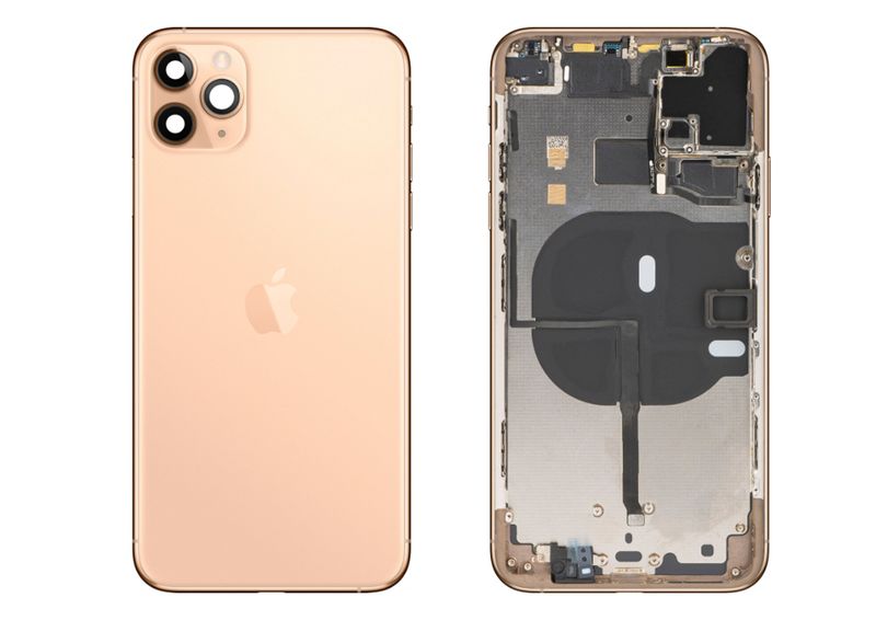 Chasis con Tapa Cristal Trasero Rosa Dorado Apple Iphone 11 PRO MAX Original Desmontado con Lente de Cámara, Flex de Volumen, Encendido y Carga Inalámbrica. SWAP Grado A.