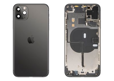 Chasis con Tapa Cristal Trasero Gris Espacial Apple Iphone 11 PRO MAX Original Desmontado con Lente de Cámara, Flex de Volumen, Encendido y Carga Inalámbrica. SWAP Grado A.