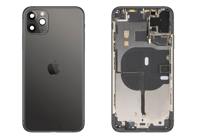 Chasis con Tapa Cristal Trasero Gris Espacial Apple Iphone 11 PRO MAX Original Desmontado con Lente de Cámara, Flex de Volumen, Encendido y Carga Inalámbrica. SWAP Grado A.