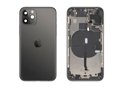 Chasis con Tapa Cristal Trasero Gris Espacial Apple Iphone 11 PRO Original Desmontado con Lente de Cámara, Flex de Volumen, Encendido y Carga Inalámbrica. SWAP Grado A.