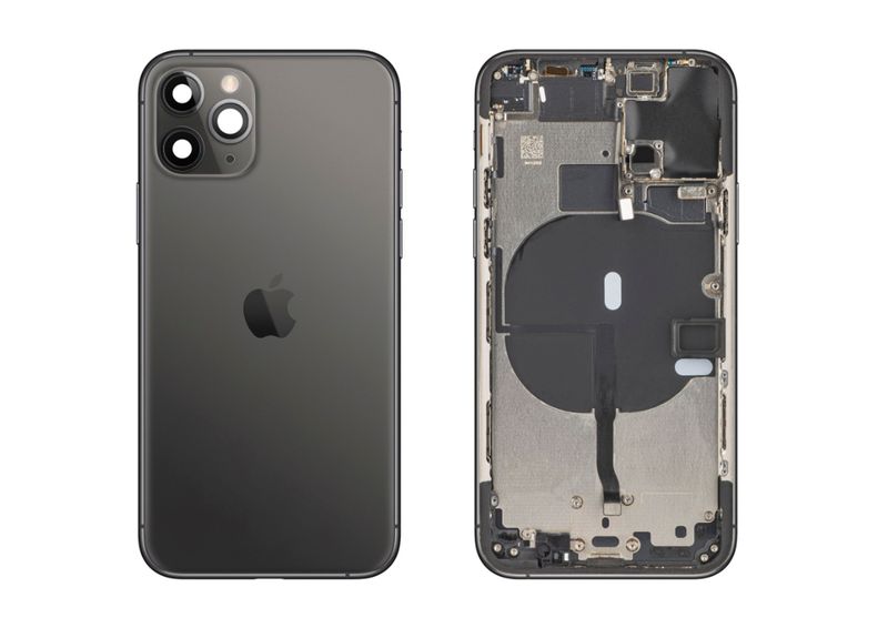 Chasis con Tapa Cristal Trasero Gris Espacial Apple Iphone 11 PRO Original Desmontado con Lente de Cámara, Flex de Volumen, Encendido y Carga Inalámbrica. SWAP Grado A.