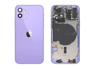 Chasis con Tapa Cristal Trasero Lila Apple Iphone 12 Original Desmontado con Lente de Cámara, Flex de Volumen, Encendido y Carga Inalámbrica. SWAP Grado A.