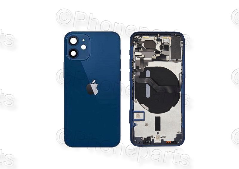 Chasis con Tapa Cristal Trasero Azul Apple Iphone 12 Mini Original Desmontado con Lente de Cámara, Flex de Volumen, Encendido y Carga Inalámbrica. SWAP Grado A.