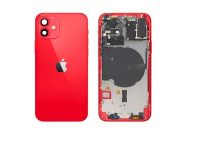 Chasis con Tapa Cristal Trasero Rojo Apple Iphone 12 Original Desmontado con Lente de Cámara, Flex de Volumen, Encendido y Carga Inalámbrica. SWAP Grado A.