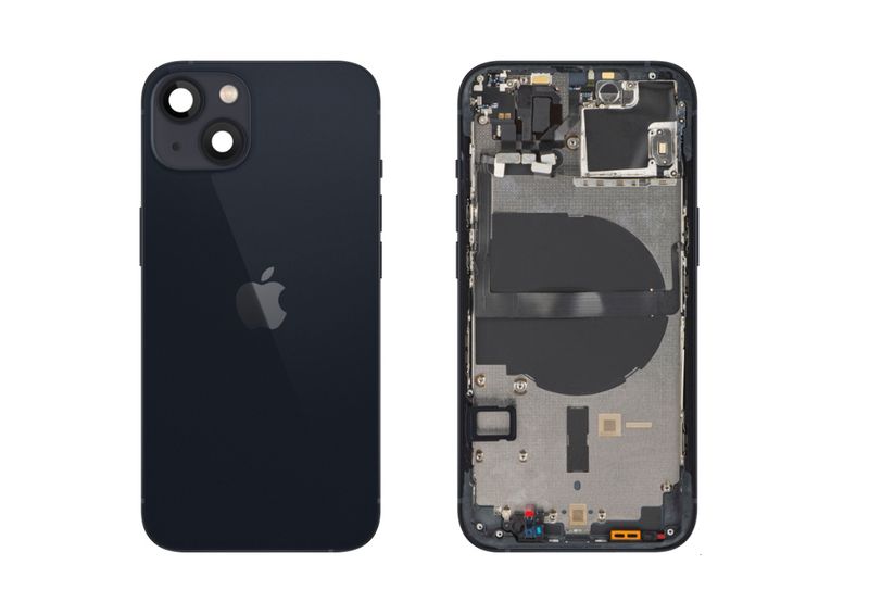 Chasis con Tapa Cristal Trasero Negro Apple Iphone 13 Mini Original Desmontado con Lente de Cámara, Flex de Volumen, Encendido y Carga Inalámbrica. SWAP Grado A.