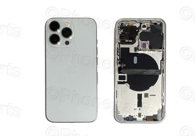 Chasis con Tapa Cristal Trasero Apple Iphone13 PRO Original Desmontado con Lente de Cámara, Flex de Volumen, Encendido y Carga Inalámbrica Blanco Plata. SWAP Grado A.