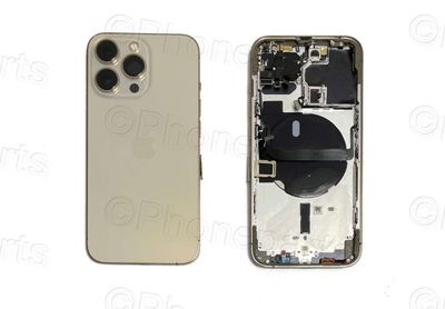 Chasis con Tapa Cristal Trasero Apple Iphone13 PRO Original Desmontado con Lente de Cámara, Flex de Volumen, Encendido y Carga Inalámbrica Dorado. SWAP Grado A.