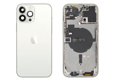 Chasis con Tapa Cristal Trasero Blanco Plata Apple Iphone 13 PRO MAX Original Desmontado con Lente de Cámara, Flex de Volumen, Encendido y Carga Inalámbrica. SWAP Grado A.