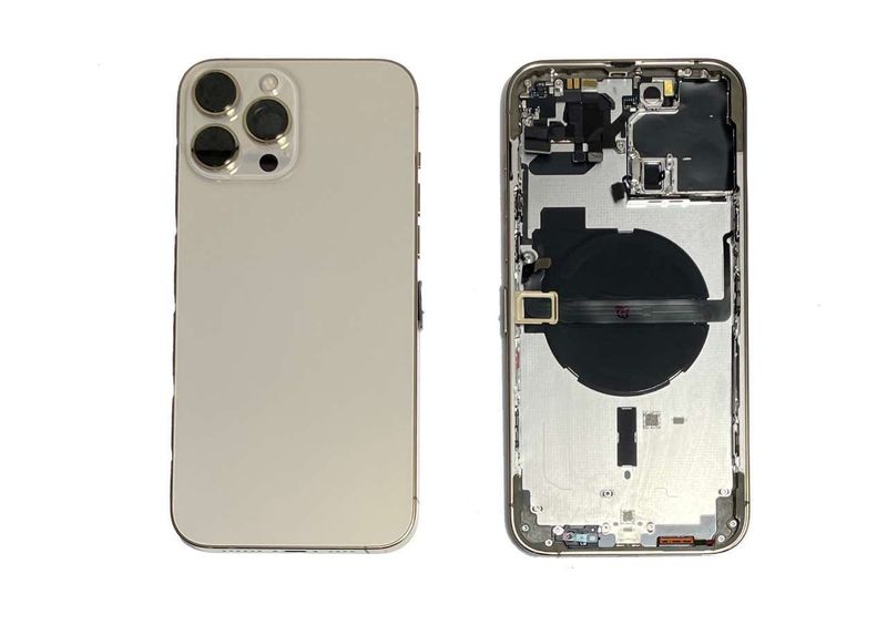 Chasis con Tapa Cristal Trasero Apple Iphone13 PRO MAX Original Desmontado con Lente de Cámara, Flex de Volumen, Encendido y Carga Inalámbrica Dorado. SWAP Grado A