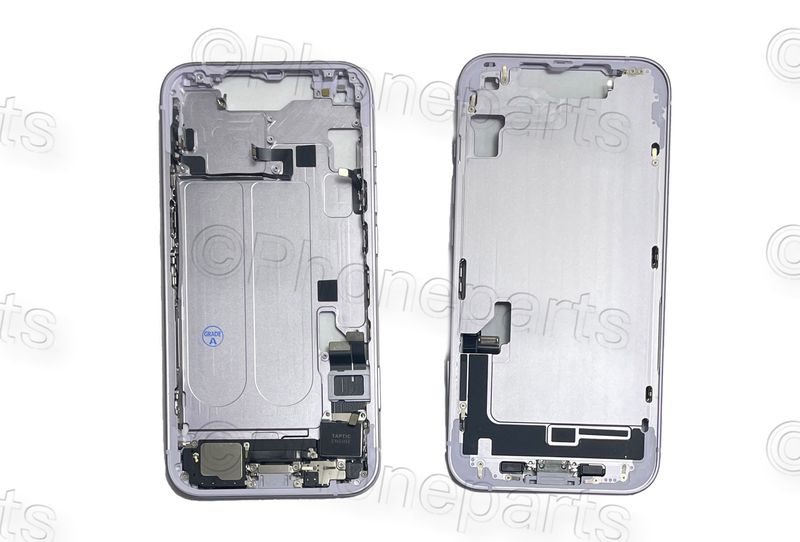 Chasis Intermedio Lila Apple Iphone 14 Original Desmontado con Flex de Volumen y Encendido. SWAP Grado A