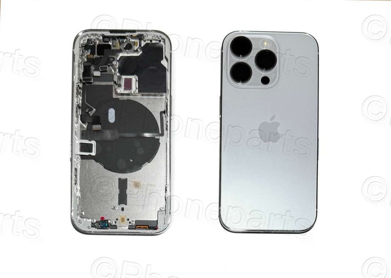 Chasis con Tapa Cristal Trasero Apple Iphone14 PRO Original Desmontado con Lente de Cámara, Flex de Volumen, Encendido y Carga Inalámbrica Blanco Plata. SWAP Grado A