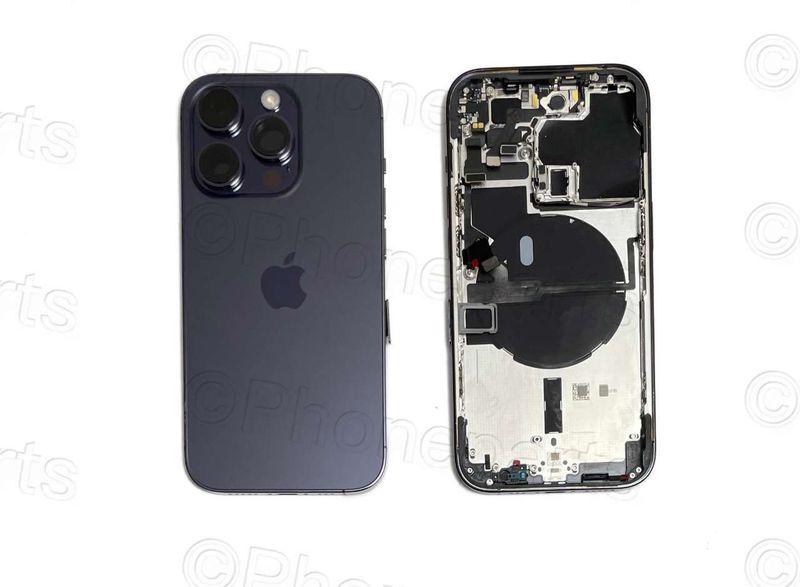 Chasis con Tapa Cristal Trasero Apple Iphone14 PRO Original Desmontado con Lente de Cámara, Flex de Volumen, Encendido y Carga Inalámbrica Lila. SWAP Grado A