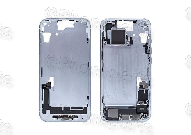 Chasis Intermedio Azul Apple Iphone15 Original Desmontado con Flex de Volumen y Encendido. SWAP Grado A