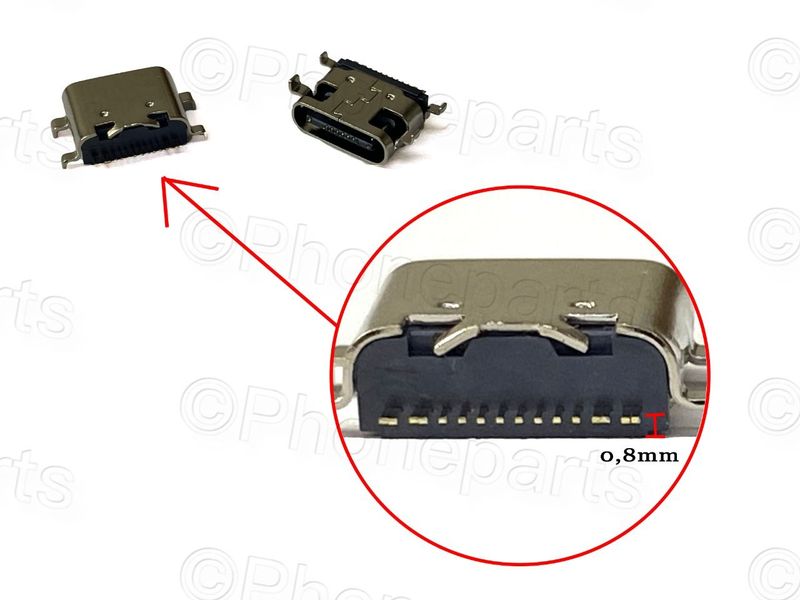 Conector Carga TipoC Genérico (Tablets Chinas, Ulefone Armor,...) 0,8 mm