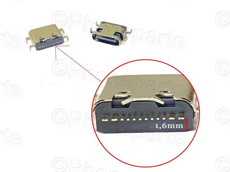 Conector Carga TipoC Genérico (Tablets Chinas, Ulefone Armor,...) 1,6 mm