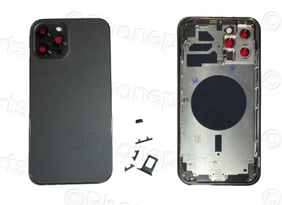 Carcasa Trasera Chasis Apple iPhone12 PRO MAX con Lente de Cámara, SIM y Botones Laterales Gris Espacial (sin logo)