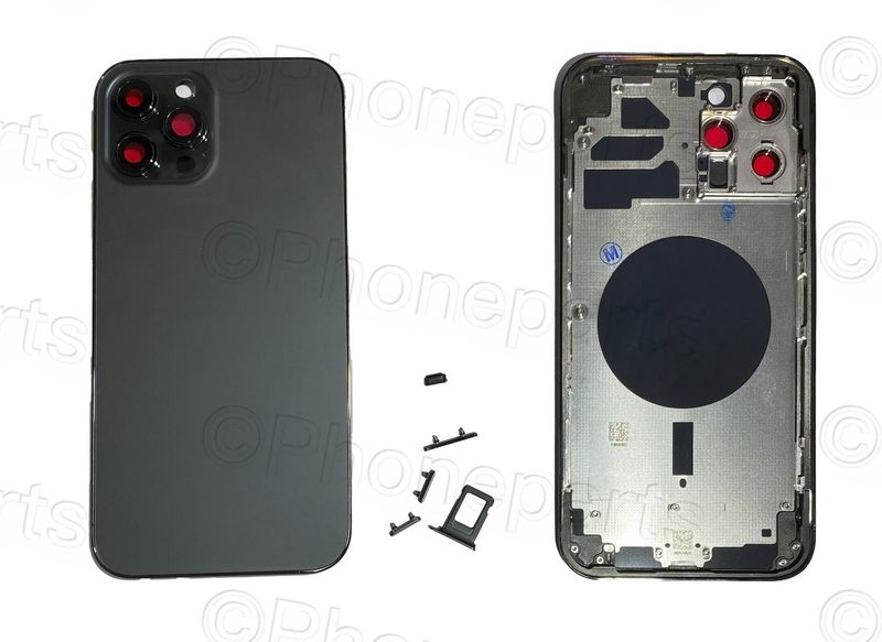 Carcasa Trasera Chasis Apple iPhone12 PRO MAX con Lente de Cámara, SIM y Botones Laterales Gris Espacial (sin logo)