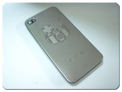 Tapa Batería Metálica Apple iPhone 4 Plata F.C. Barcelona