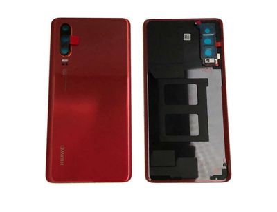 Tapa Batería Compatible con Lente de Cámara y Flash Huawei P30 Rojo Amber