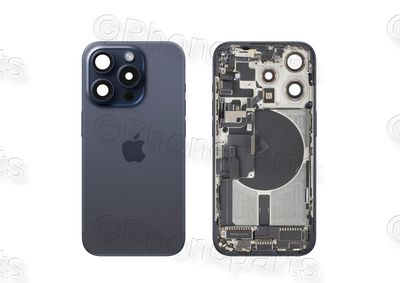 Tapa Cristal Trasero y Chasis Intermedio Negro Titanio Apple Iphone 15 PRO Original Desmontado con Lente de Cámara, MagSave Carga Inalámbrica (imanes) y flash. SWAP Grado A