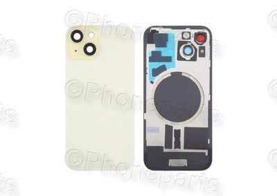 Tapa Cristal Trasero Amarillo Apple Iphone 15 Original Desmontado con Lente de Cámara, MagSave Carga Inalámbrica (imanes) y flash. SWAP Grado A