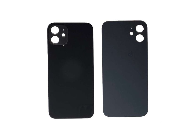 Tapa Cristal Trasero Apple Iphone12 Negro (Agujero Grande)