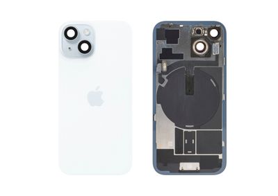 Tapa Cristal Trasero Azul Apple Iphone 15 Original Desmontado con Lente de Cámara, MagSave Carga Inalámbrica (imanes) y flash. SWAP Grado A