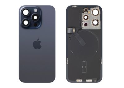 Tapa Cristal Trasero Azul Titanio Apple Iphone 15 PRO Original Desmontado con Lente de Cámara, MagSave Carga Inalámbrica (imanes) y flash. SWAP Grado A