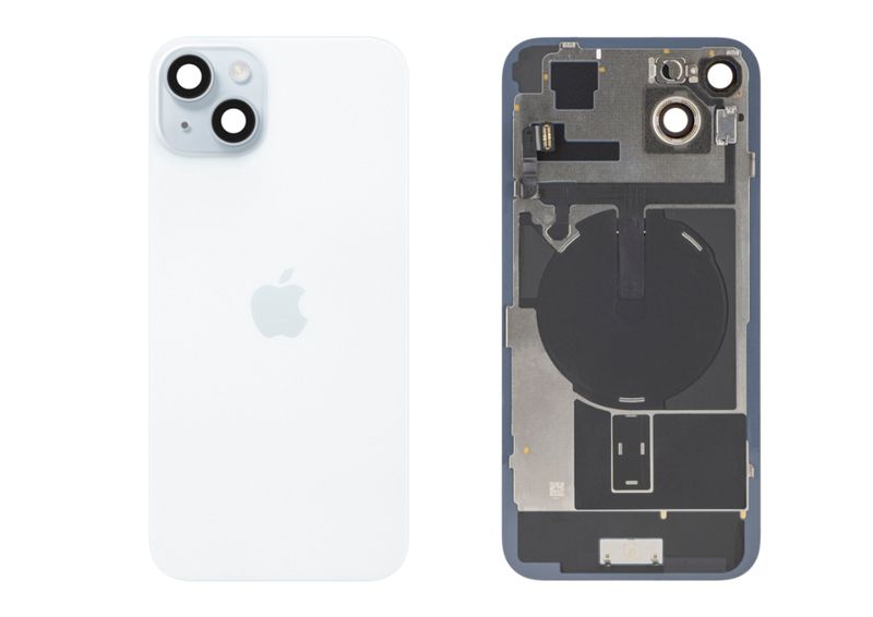 Tapa Cristal Trasero Azul Apple Iphone 15 PLUS Original Desmontado con Lente de Cámara, MagSave Carga Inalámbrica (imanes) y flash. SWAP Grado A