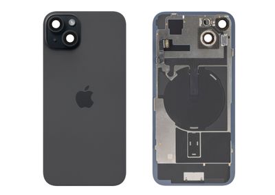 Tapa Cristal Trasero Negro Apple Iphone 15 PLUS Original Desmontado con Lente de Cámara, MagSave Carga Inalámbrica (imanes) y flash. SWAP Grado A