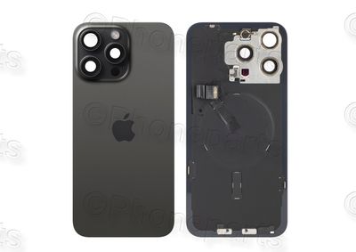 Tapa Cristal Trasero Negro Titanio Apple Iphone 15 PRO MAX Original Desmontado con Lente de Cámara, MagSave Carga Inalámbrica (imanes) y flash. SWAP Grado A