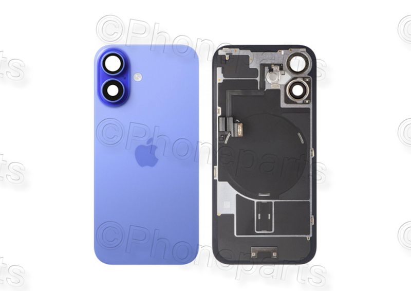 Tapa Cristal Trasero Azul Apple Iphone 16 Original Desmontado con Lente de Cámara, MagSave Carga Inalámbrica (imanes) y flash. SWAP Grado A