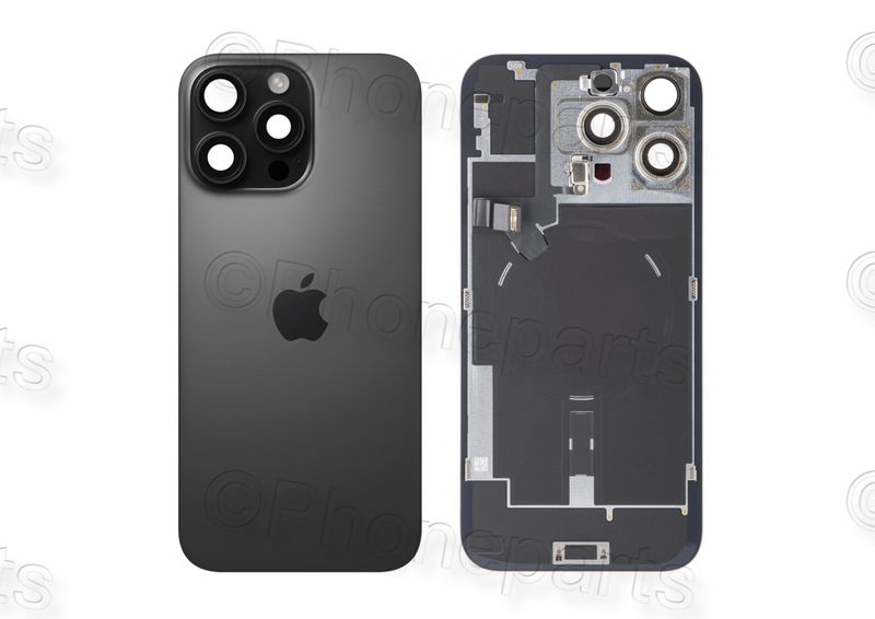 Tapa Cristal Trasero Negro Titanio Apple Iphone 16 PRO MAX Original Desmontado con Lente de Cámara, MagSave Carga Inalámbrica (imanes) y flash. SWAP Grado A