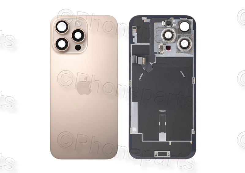 Tapa Cristal Trasero Desierto Titanio Apple Iphone 16 PRO MAX Original Desmontado con Lente de Cámara, MagSave Carga Inalámbrica (imanes) y flash. SWAP Grado A