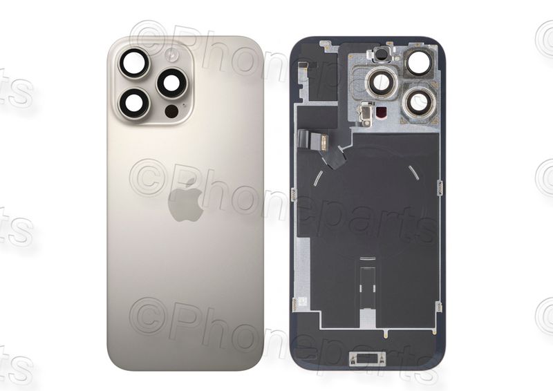 Tapa Cristal Trasero Titanio Natural Apple Iphone 16 PRO MAX Original Desmontado con Lente de Cámara, MagSave Carga Inalámbrica (imanes) y flash. SWAP Grado A