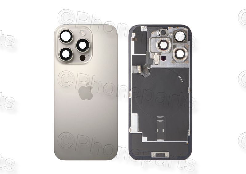 Tapa Cristal Trasero Titanio Natural Apple Iphone 16 PRO Original Desmontado con Lente de Cámara, MagSave Carga Inalámbrica (imanes) y flash. SWAP Grado A