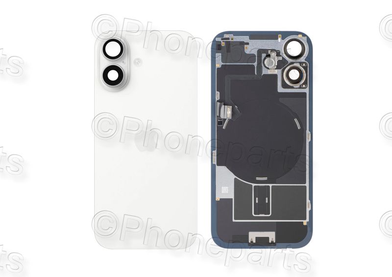 Tapa Cristal Trasero Blanco Apple Iphone 17 Original Desmontado con Lente de Cámara, MagSave Carga Inalámbrica (imanes) y flash. SWAP Grado A