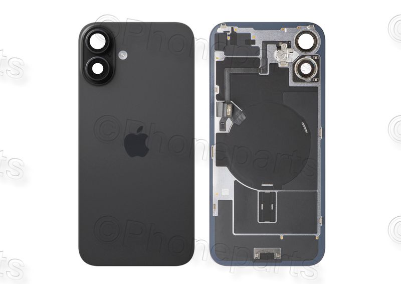 Tapa Cristal Trasero Negro Apple iPhone 16 PLUS Original Desmontado con Lente de Cámara, MagSave Carga Inalámbrica (imanes) y flash. SWAP Grado A